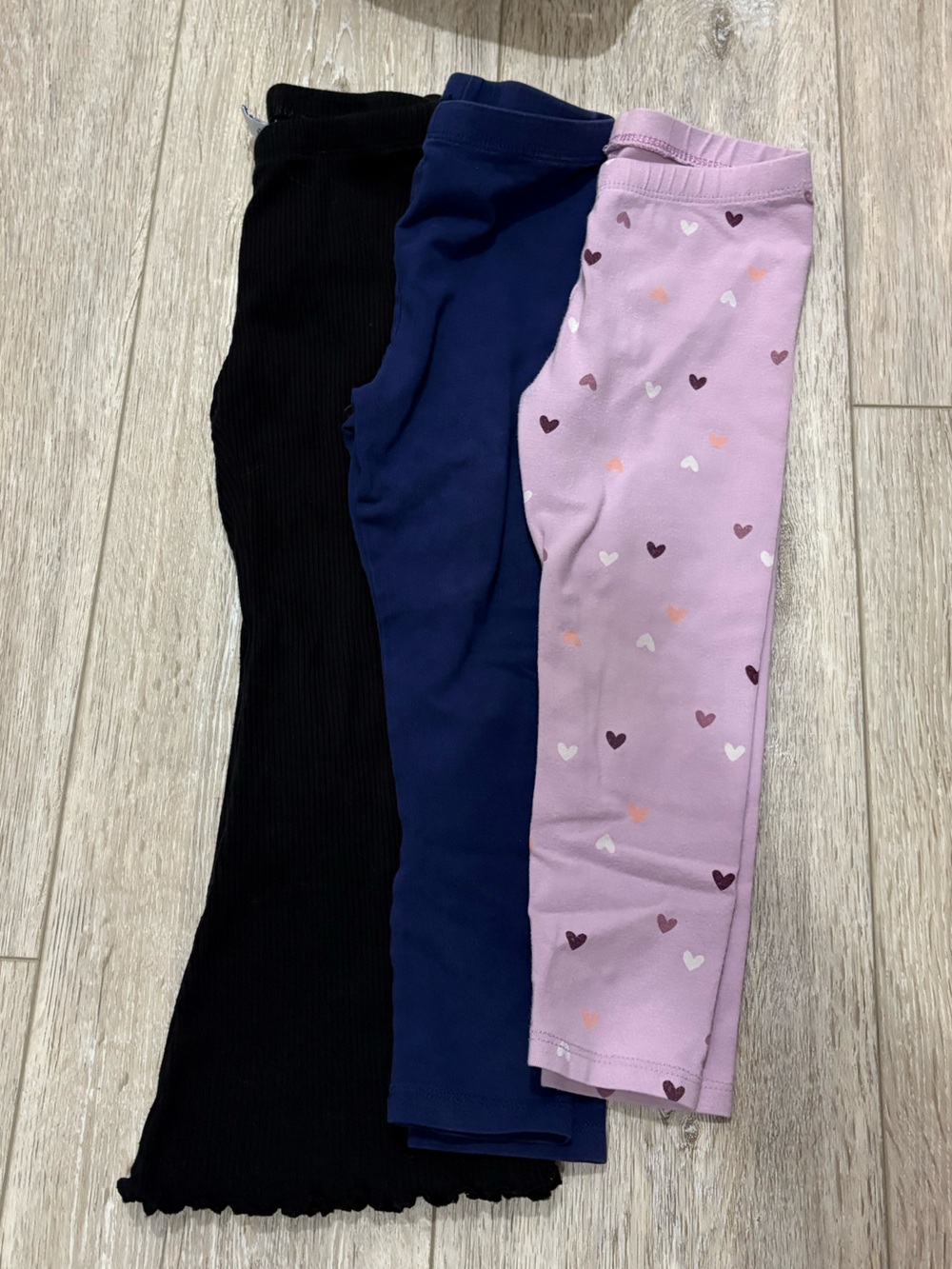 3-Pack Leggings - Black, Navy & Light Purple Heart Print
